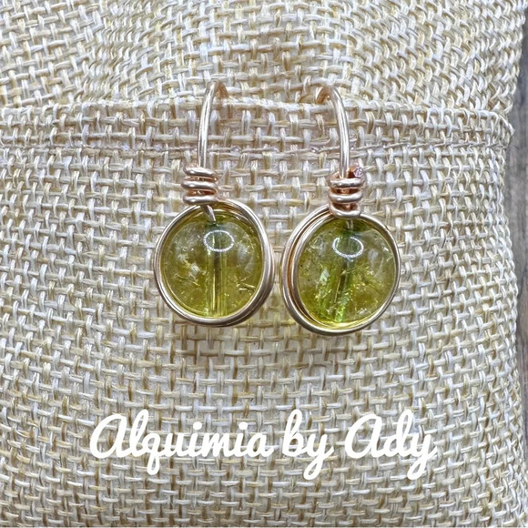 Green watermelon Tourmaline spheres dangle drop gold statement colorful - Picture 1 of 4
